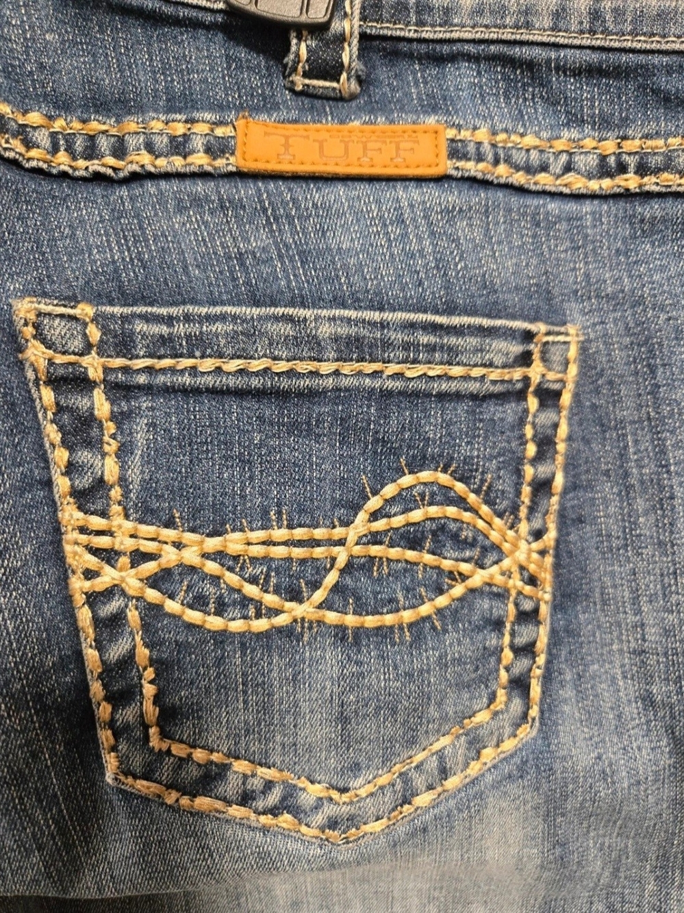 Cowgirl Tuff Medium Blue Bootcut Jeans with Tan Embroidered Back Pocket